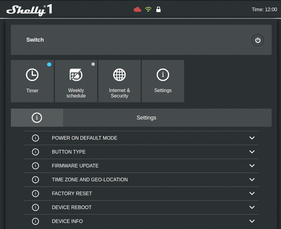 Shelly 1 web interface