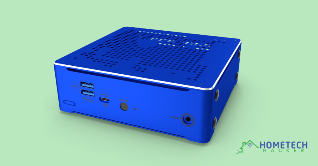 Small Form Factor PC on green background with HomeTechHacker Logo