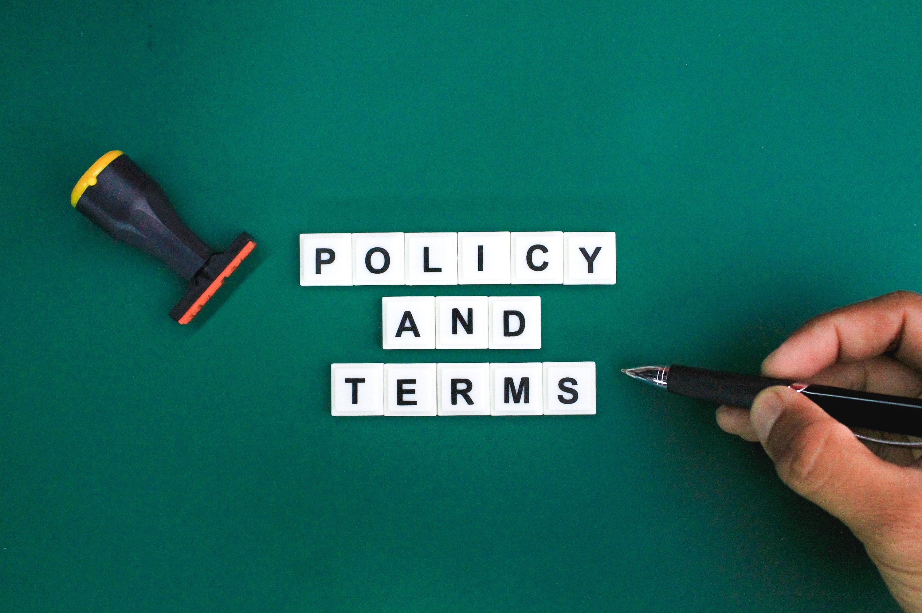 policy and terms stamp and letters