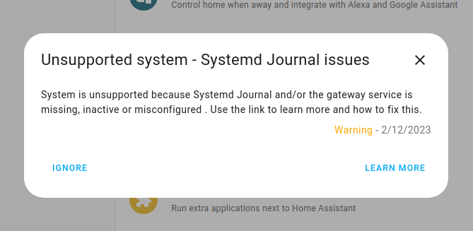 Home Assistant SystemD journal issue.