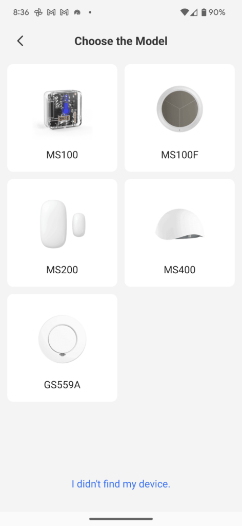 Selecting the device to set up in the Meross App