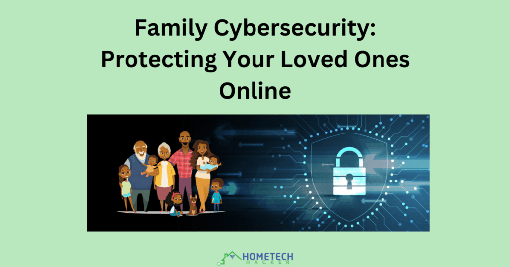 Family Cybersecurity protection featured image with multigenerational family and lock symbol inside shield