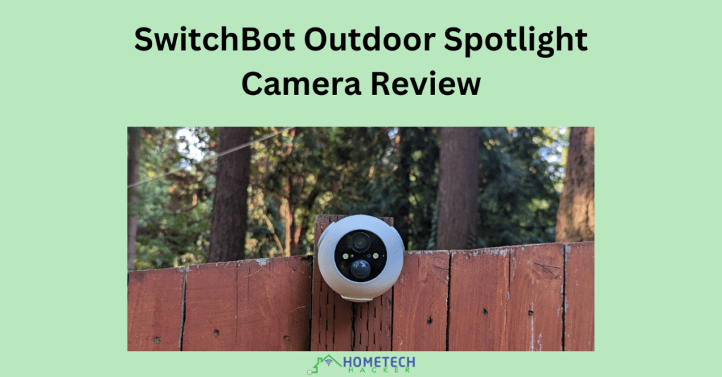 SwitchBot Outdoor Spotlight Camera Review feature image with mounted camera
