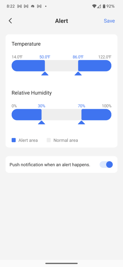 MS100F temperature sensor alerts in the app