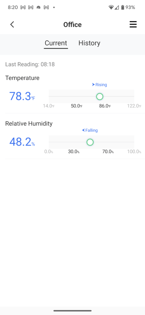 MS100F temperature readings in the app
