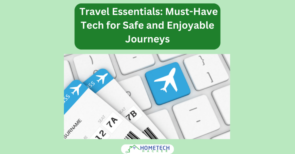 Plain on keyboard button for holiday tech travel essentials feature image along with the title of the article