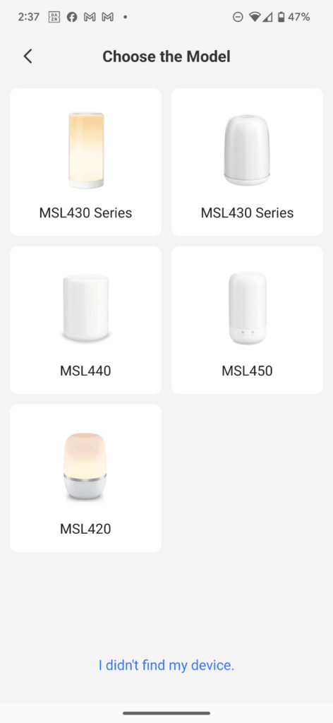 Meross Smart Ambient Light selection