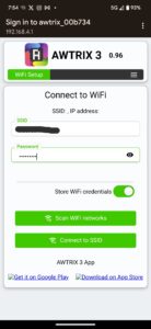 TC001 Awtrix Wi-Fi setup screen