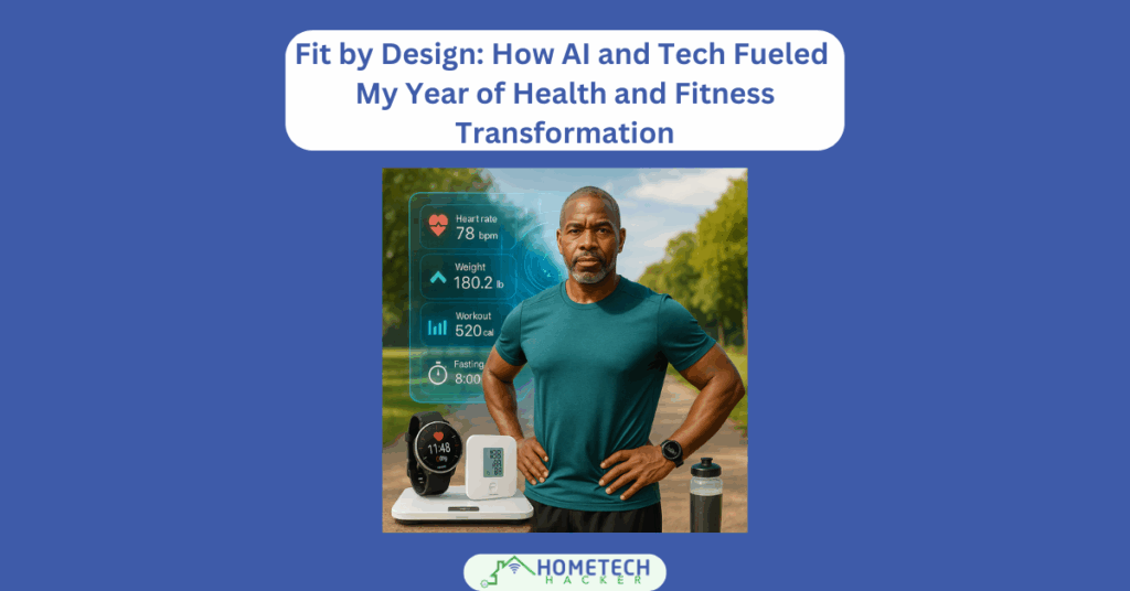 An African American man walking confidently along a wooded trail in athletic gear, symbolizing health, fitness, and personal transformation through technology and dedication.