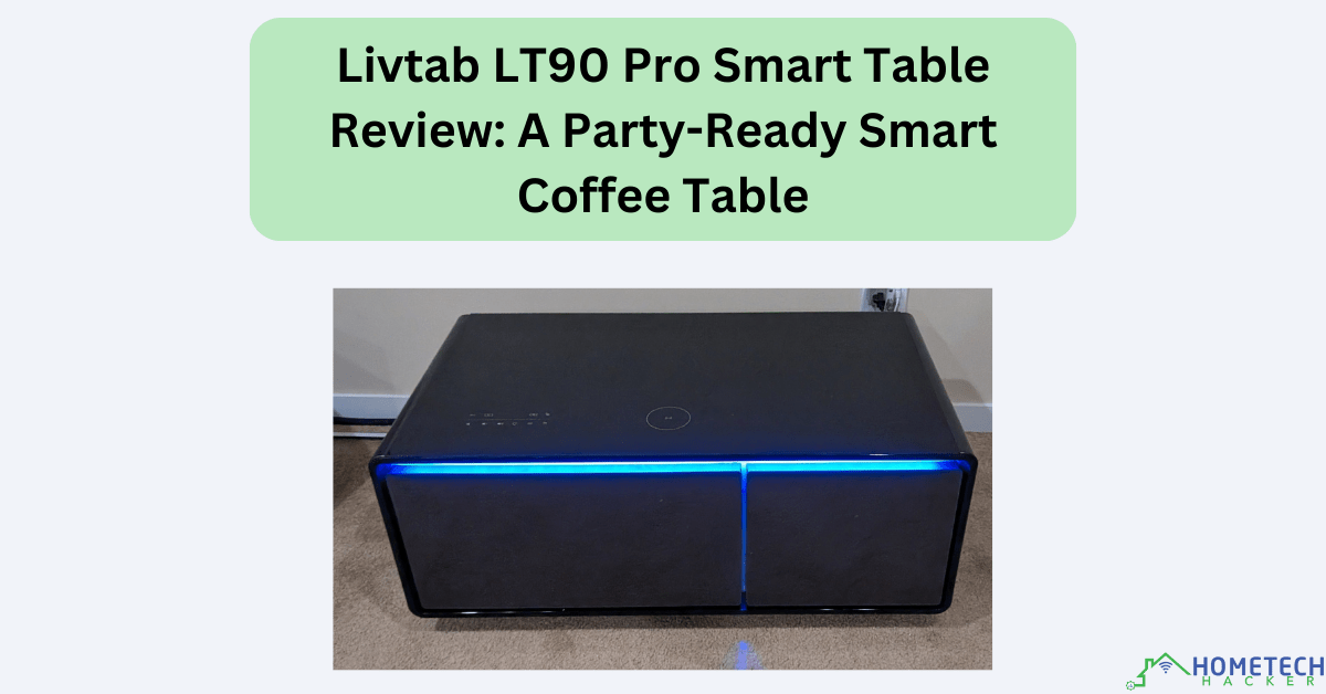 Livtab LT90 Pro table closed with LEDs on underneath article title on a rug