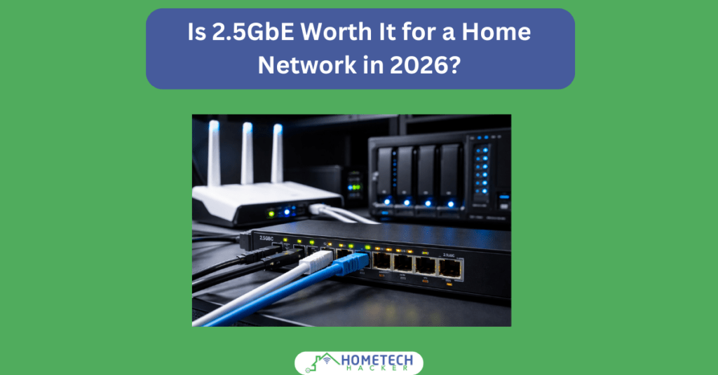 2.5GbE home network setup with switch, router, and NAS showing active Ethernet connections