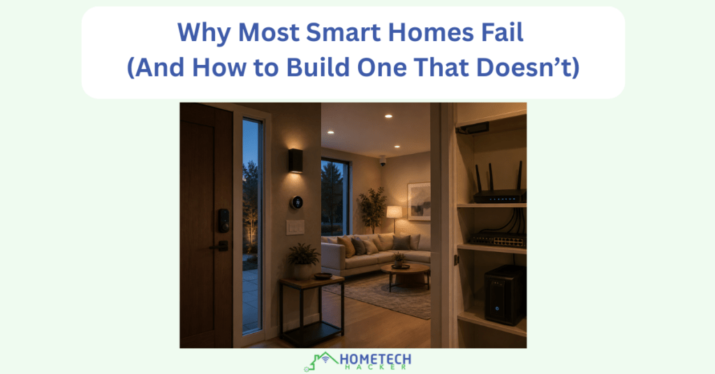 Why Most Smart Homes Fail (And How to Build One That Doesn’t) feature image with the inside of a home with smart devices inside of it